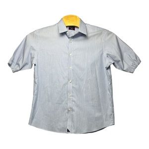 Untuckit Shirt Men L Blue Allover Short Sleeve Collared Logo Casual Cotton